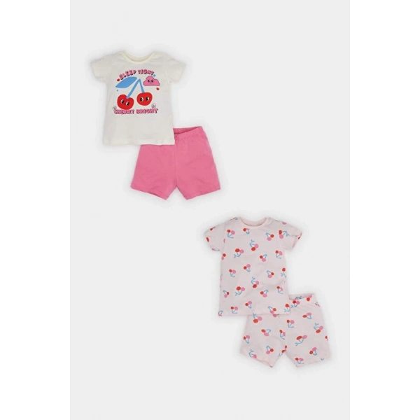 Defacto %100 Pamuklu Meyve Desenli Beli Lastikli 4lü Pijama Takımı Kız Bebek