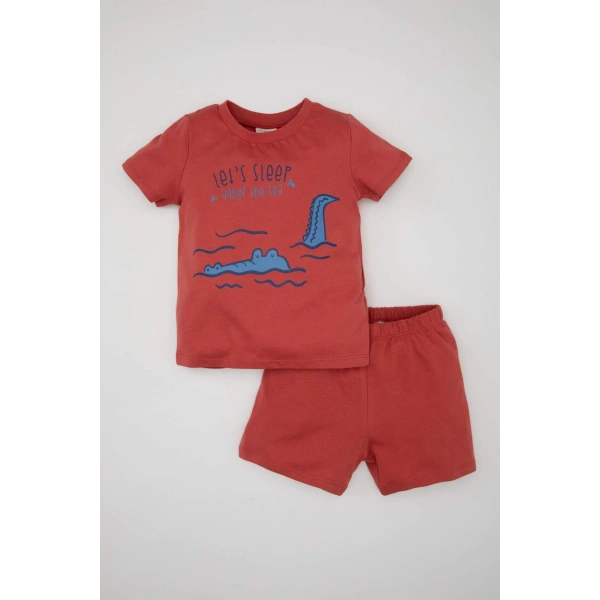 DEFACTO Erkek Bebek Pijama Takımı Penye Baskılı Kısa Kollu Üst Şort