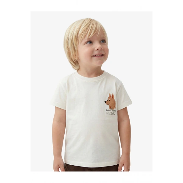 Koton Köpek Baskılı Pamuklu Ekru Erkek Bebek T-Shirt