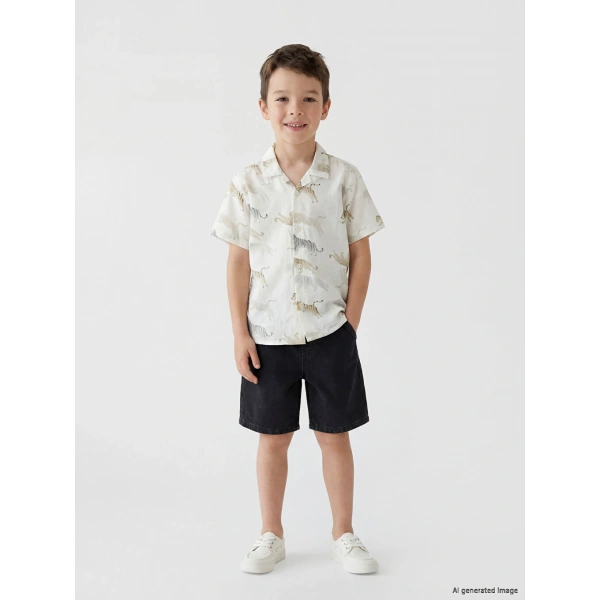 LC Waikiki Ekru Erkek Çocuk Kısa Kollu Poplin Gömlek