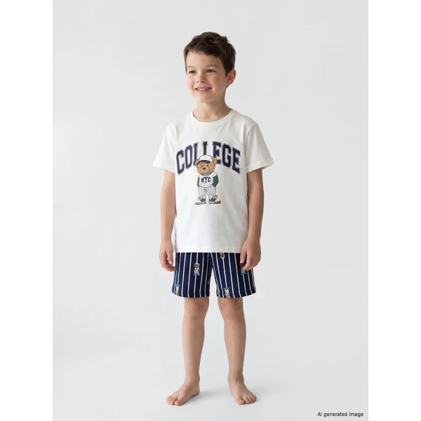 LC Waikiki Ekru Erkek Çocuk Şortlu Pijama Takımı