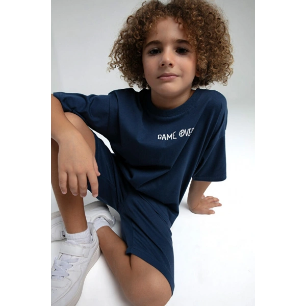 Rolypoly Erkek Çocuk Baskılı Yazlık Regular Fit Mavi Bermuda Takım