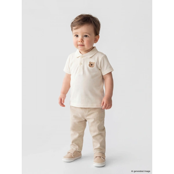 LC Waikiki baby Ekru Polo Yaka Nakışlı Erkek Bebek Takım