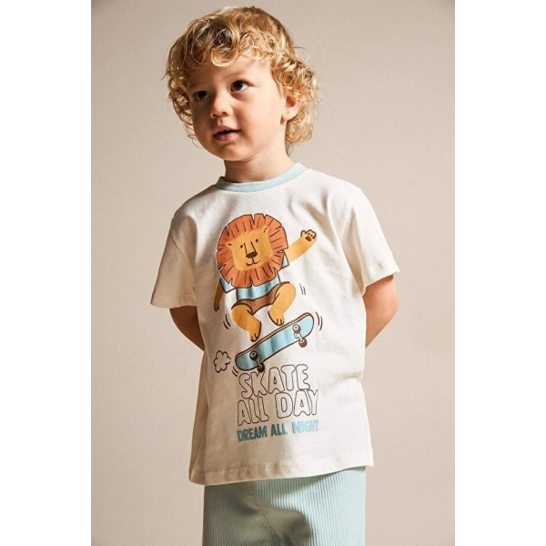 Defacto Hayvan Baskılı 2li Pijama Açık Mavi Takımı Erkek Bebek