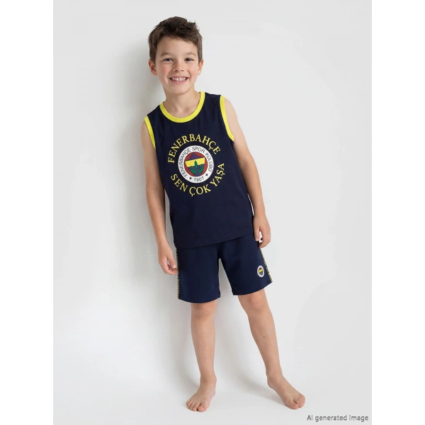 LC Waikiki Lacivert Baskılı Erkek Çocuk Şortlu Pijama Takımı