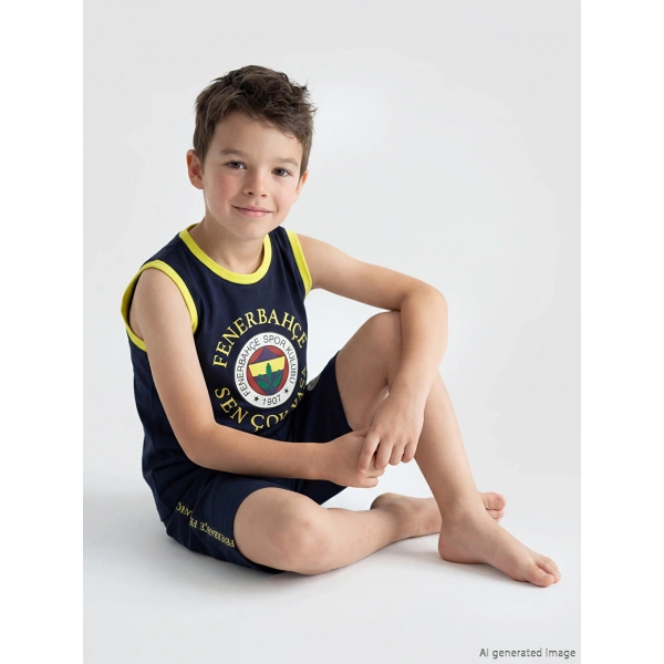 LC Waikiki Lacivert Baskılı Erkek Çocuk Şortlu Pijama Takımı