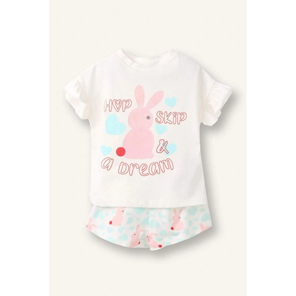 Defacto %100 Pamuk Fitilli 2li Ekru Pijama Takımı Kız Bebek