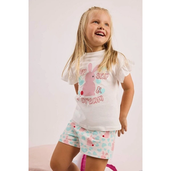 Defacto %100 Pamuk Fitilli 2li Ekru Pijama Takımı Kız Bebek