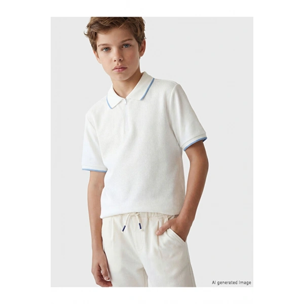 LC Waikiki Ekru Polo Yaka Erkek Çocuk Tişört