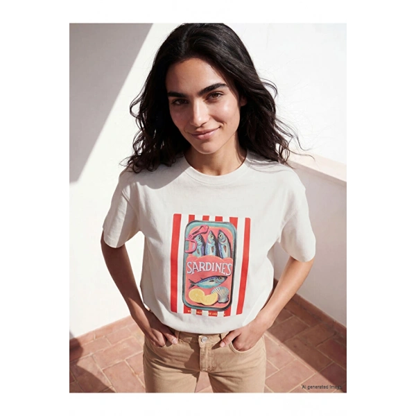LC Waikiki Gri Baskılı Oversize %100 Pamuklu Kadın Tişört