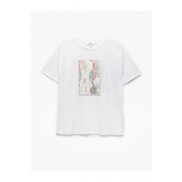 Koton Kısa Kollu Bisiklet Yaka Beyaz Kadın T-Shirt
