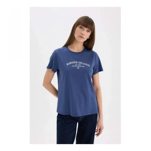 Defacto Kısa Kol indigo Kadın T-Shirt