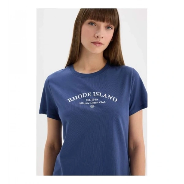 Defacto Kısa Kol indigo Kadın T-Shirt