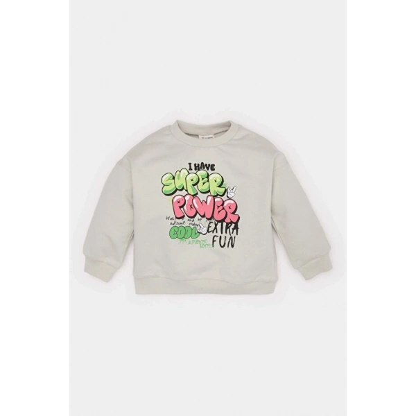 Defacto %100 Pamuk Bisiklet Yaka Baskılı Sweatshirt Erkek Bebek