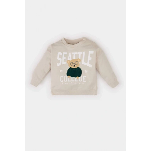 Defacto %100 Pamuk Bisiklet Yaka Baskılı Sweatshirt Erkek Bebek