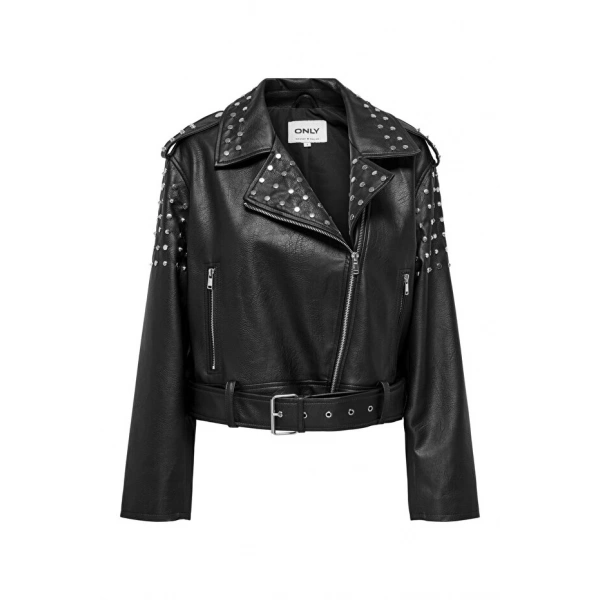 ONLY Zımba İşlemeli Suni Deri Biker Ceket