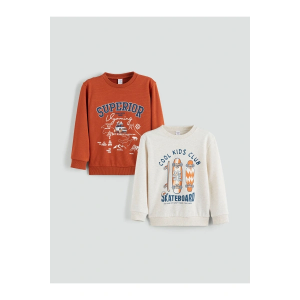 LC Waikiki Turuncu Bisiklet Yaka Erkek Çocuk Sweatshirt 2li