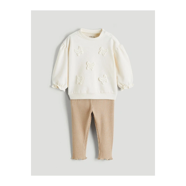 LC Waikiki Bisiklet Yaka Kız Bebek Sweatshirt Ve Tayt