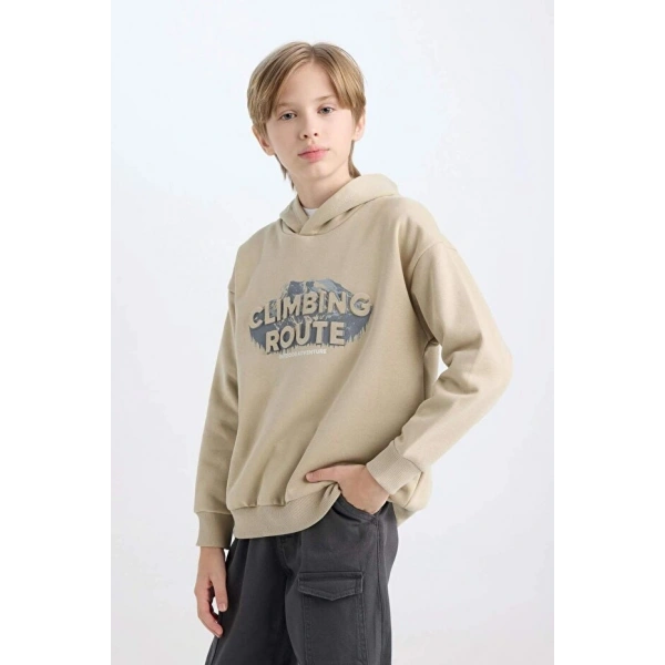 Defacto Erkek Çocuk Oversize Geniş Kalıp Kapüşonlu Baskılı Sweatshirt