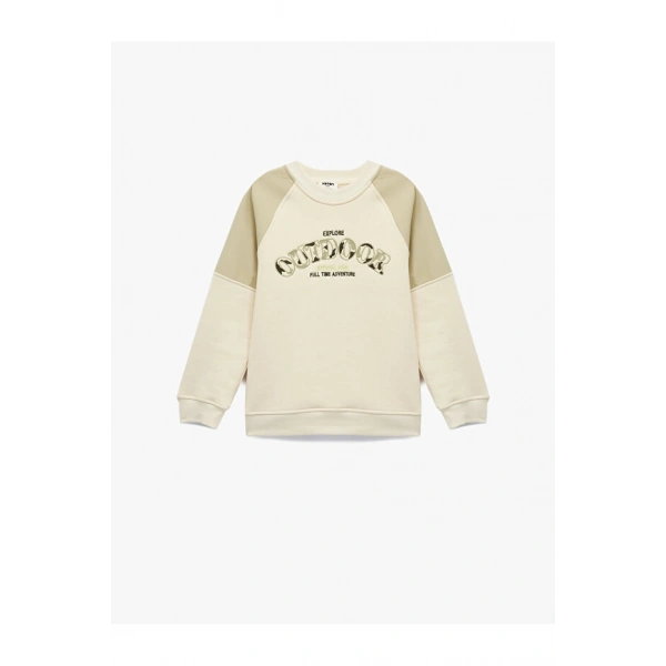 Koton Uzun Kollu Bisiklet Yaka Baskılı Şardonlu Oversize Sweatshirt