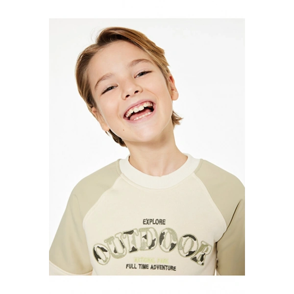 Koton Uzun Kollu Bisiklet Yaka Baskılı Şardonlu Oversize Sweatshirt