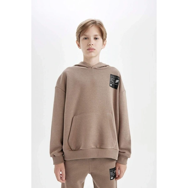 Defacto Oversize Geniş Kalıp Kapüşonlu Cepli Okul Sweatshirt Erkek Çocuk