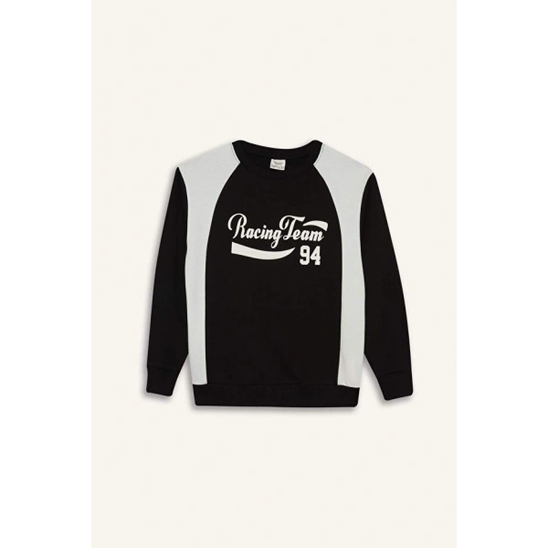 Defacto Bisiklet Yaka Baskılı Sweatshirt Erkek Çocuk