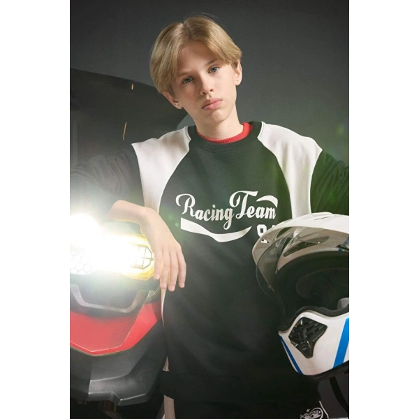 Defacto Bisiklet Yaka Baskılı Sweatshirt Erkek Çocuk