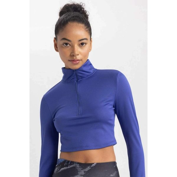 DeFacto Slim Fit Dar Kesim Fermuarlı Dik Yaka Sporcu Uzun Kollu Tişört