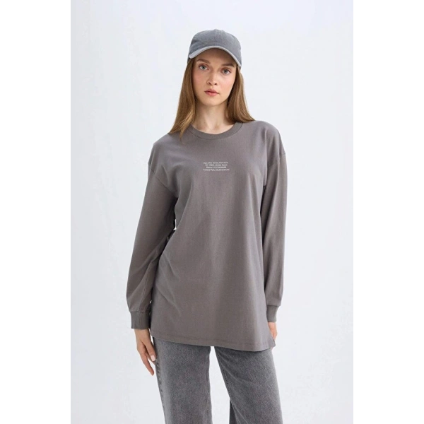 Defacto Regular Fit Baskılı Uzun Kollu Tişört Tunik