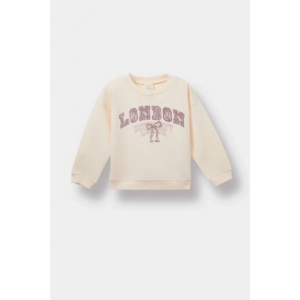 DEFACTO Kız Bebek Bisiklet Yaka Baskılı Sweatshirt