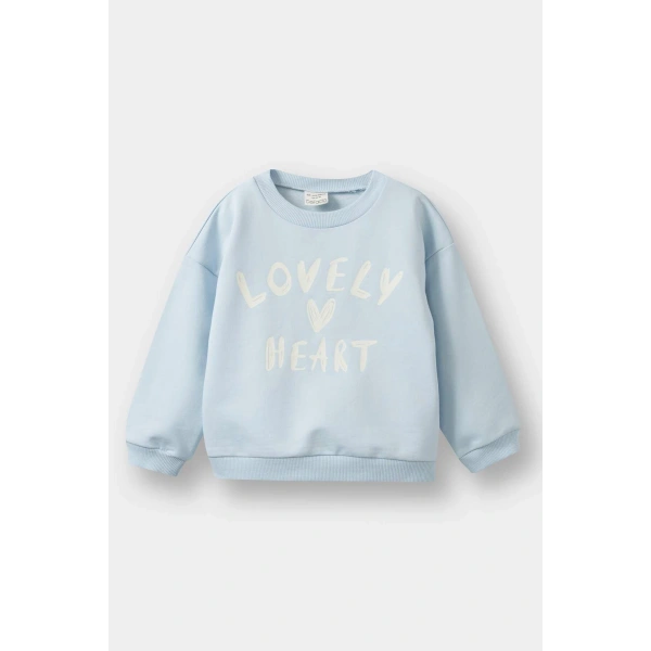 DEFACTO Kız Bebek Bisiklet Yaka Baskılı Sweatshirt