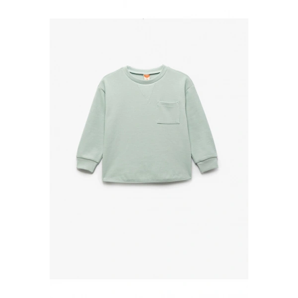 Koton Pamuklu Cep Detaylı Bisiklet Yaka Uzun Kollu Basic Sweatshirt