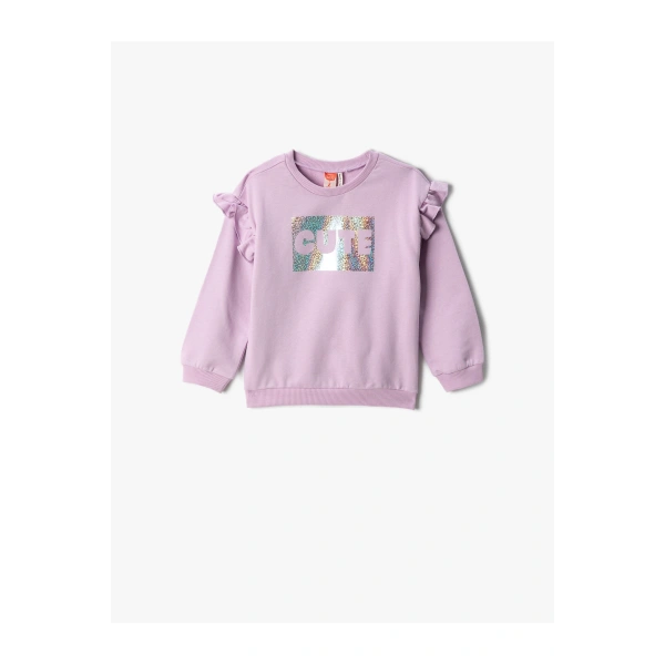 KOTON Fırfırlı Baskılı Sweatshirt Uzun Kollu Bisiklet Yaka Şardonlu
