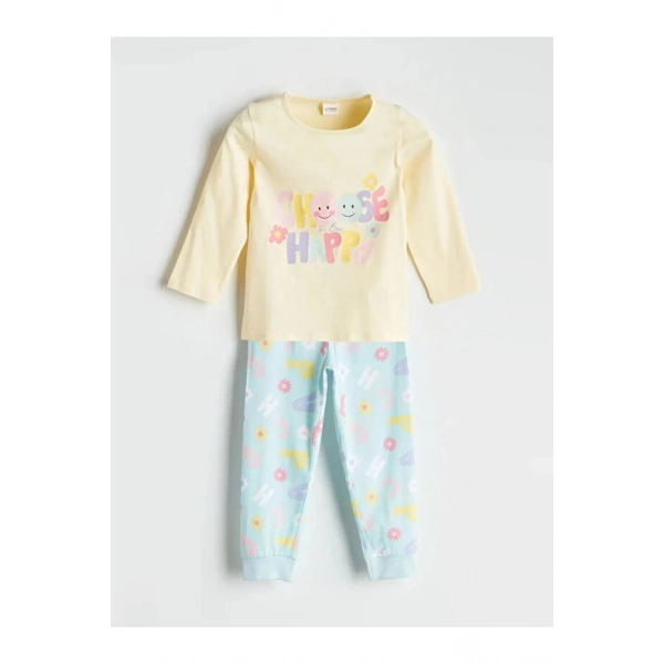 LC Waikiki Mavi Baskılı Kız Çocuk Pijama Takım