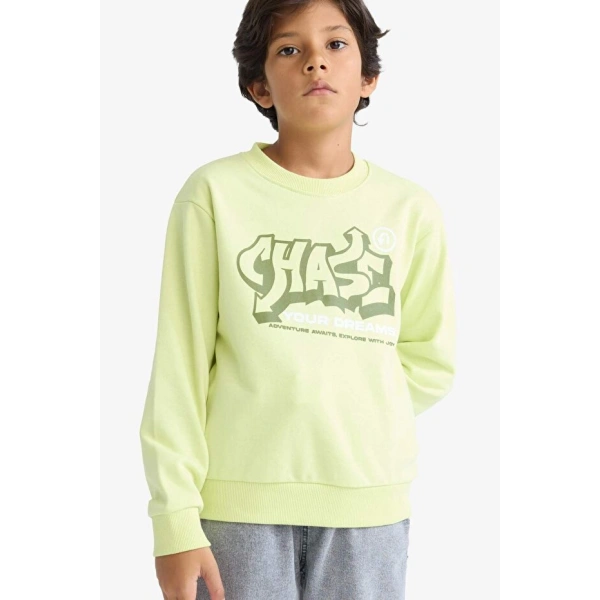 Defacto Bisiklet Yaka Baskılı Sweatshirt Erkek Çocuk