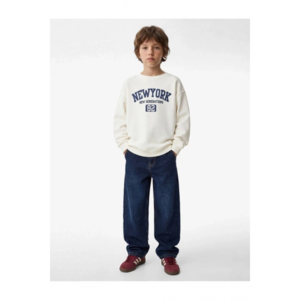 Koton Pamuklu Uzun Kollu Bisiklet Yaka Baskılı Sweatshirt