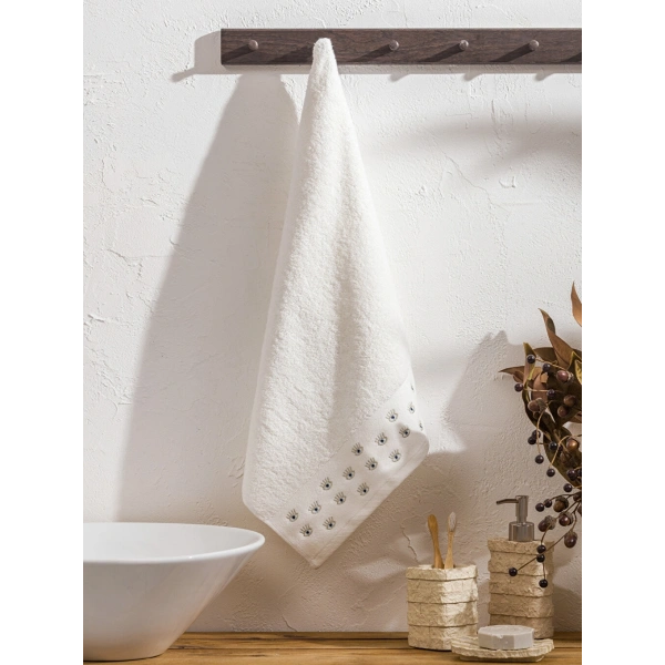 LC Waikiki Ekru Nakışlı Yüz Havlusu 50x80 Cm