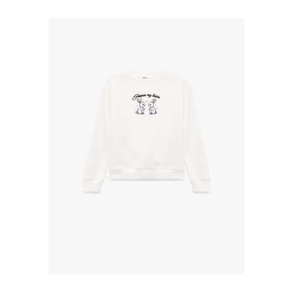 KOTON Tavşan Baskılı Uzun Kollu Bisiklet Yaka Şardonlu Sweatshirt