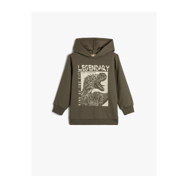 KOTON Kapşonlu Sweatshirt Dinozor Baskılı Uzun Kollu Şardonlu