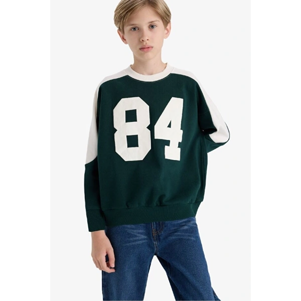 Defacto Oversize Geniş Kalıp Bisiklet Yaka Baskılı Okul Sweatshirt Erkek Çocuk