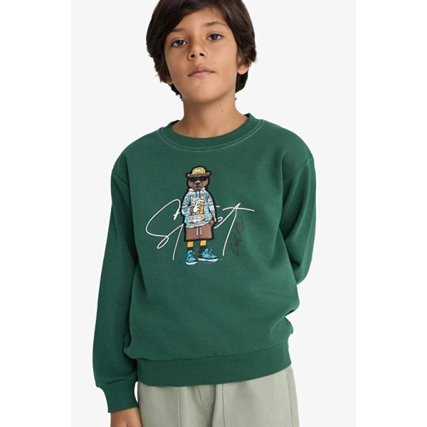 Defacto Bisiklet Yaka Baskılı Sweatshirt Erkek Çocuk
