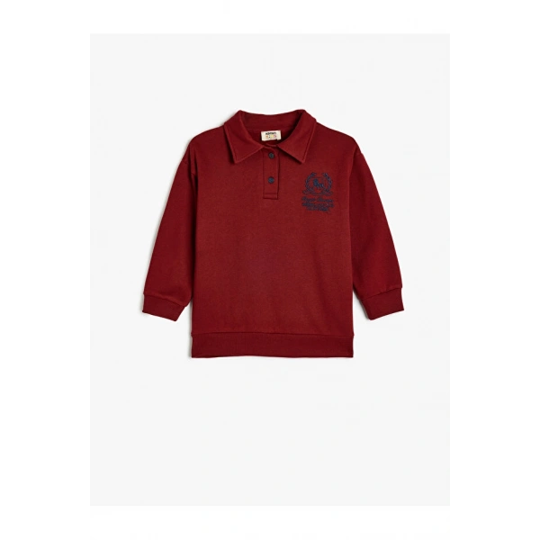 Koton Oversize Polo Sweatshirt Uzun Kollu İşleme Detaylı Düğmeli Şardonlu