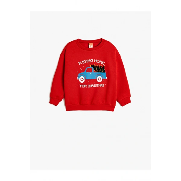 Koton Sweatshirt Yılbaşı Temalı Baskı Detaylı Uzun Kollu Pamuklu Şardonlu