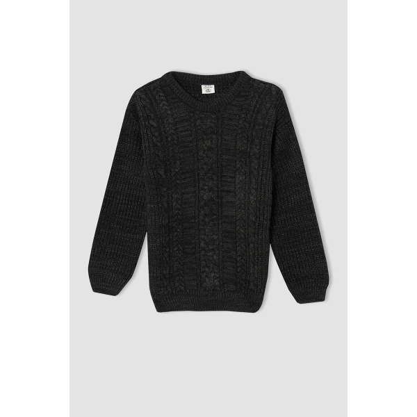 DEFACTO Erkek Çocuk Slim Fit Bisiklet Yaka Akrilik Triko Kazak