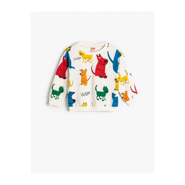 KOTON Sweatshirt Köpek Baskılı Uzun Kollu Bisiklet Yaka Pamuklu