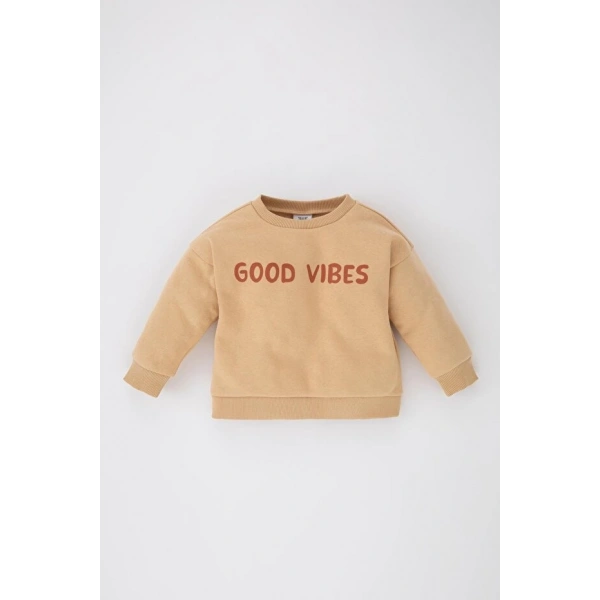 Defacto Erkek Bebek Slogan Baskılı Içi Yumuşak Tüylü Sweatshirt