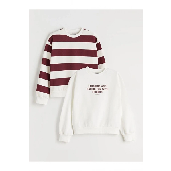 LC Waikiki Bisiklet Yaka Kız Çocuk Kalın Sweatshirt 2li