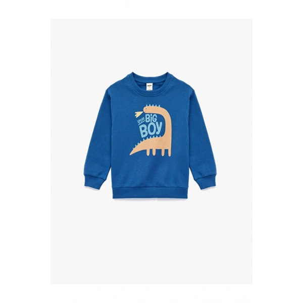 Koton Pamuklu Dinozor Baskılı Uzun Kollu Bisiklet Yaka Şardonlu Sweatshirt