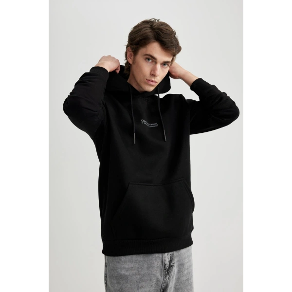 DEFACTO Regular Fit Kapüşonlu Baskılı Kanguru Cepli Sweatshirt